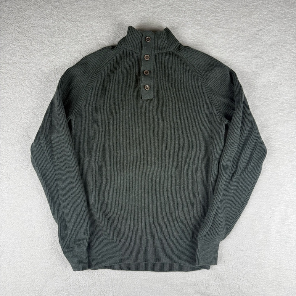 Peter Millar Sweater Mens Medium Olive Kitts Twisted 1/4 Button Wool Cotton